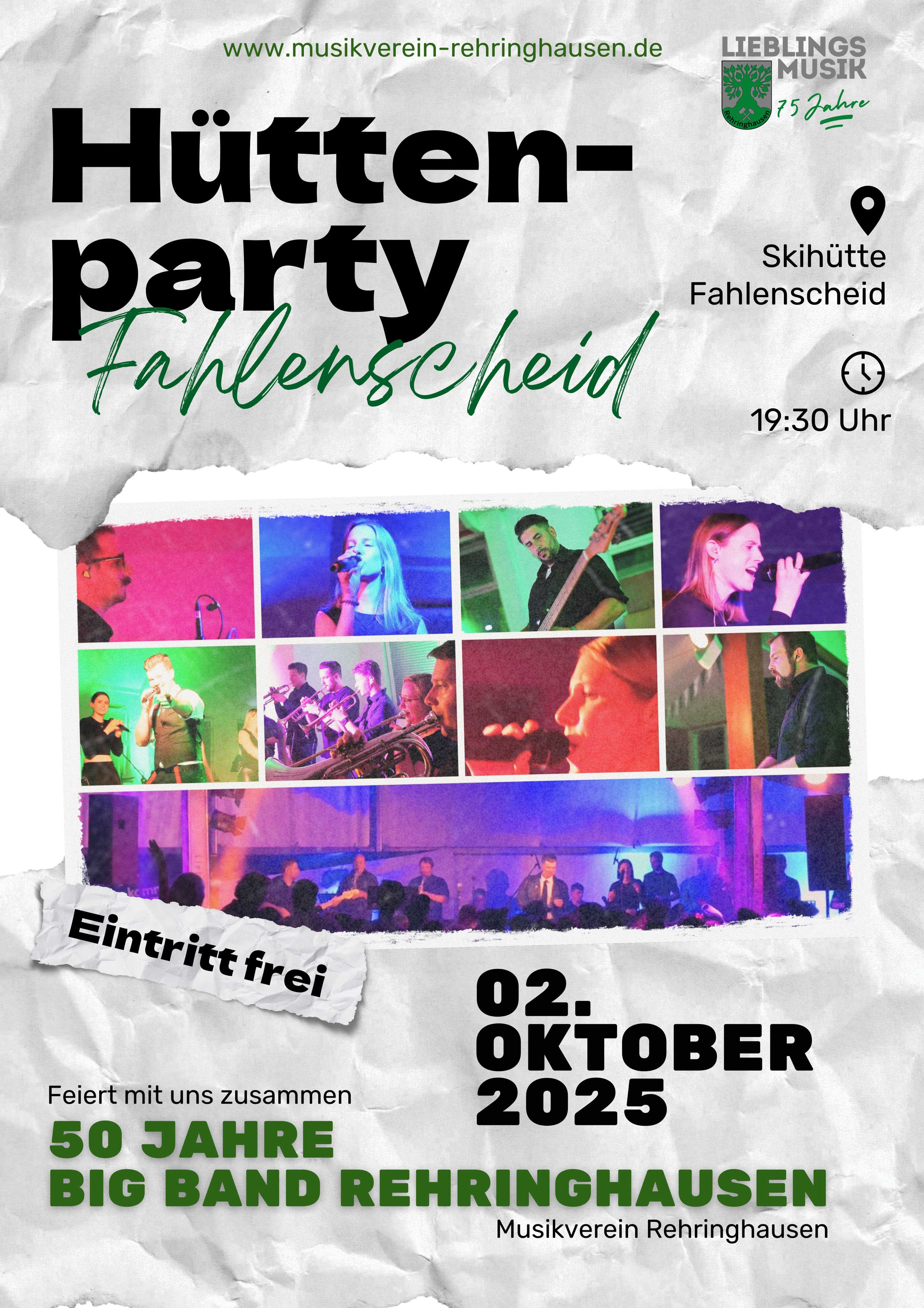 Plakat zur Hüttenparty mit unserer BigBand